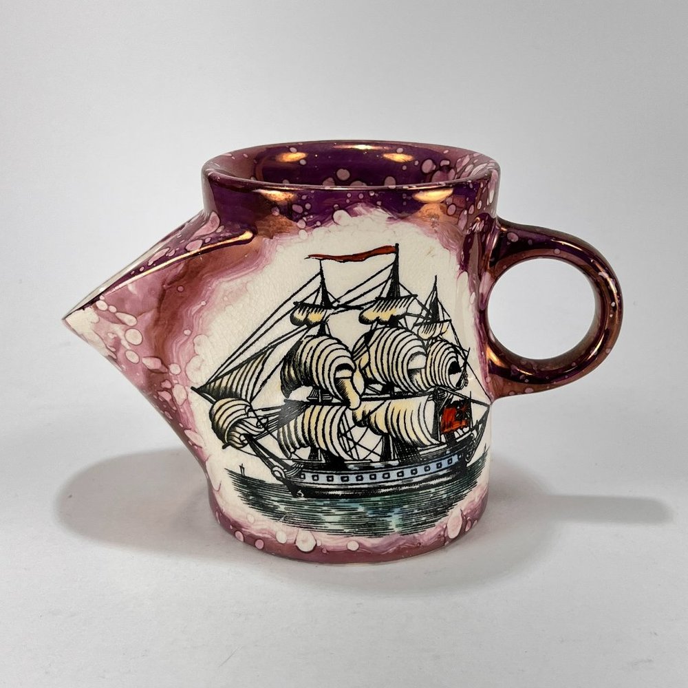 Antique Sunderland Lustre Ware Shaving Mug Ship Mary Peace Plenty Britain